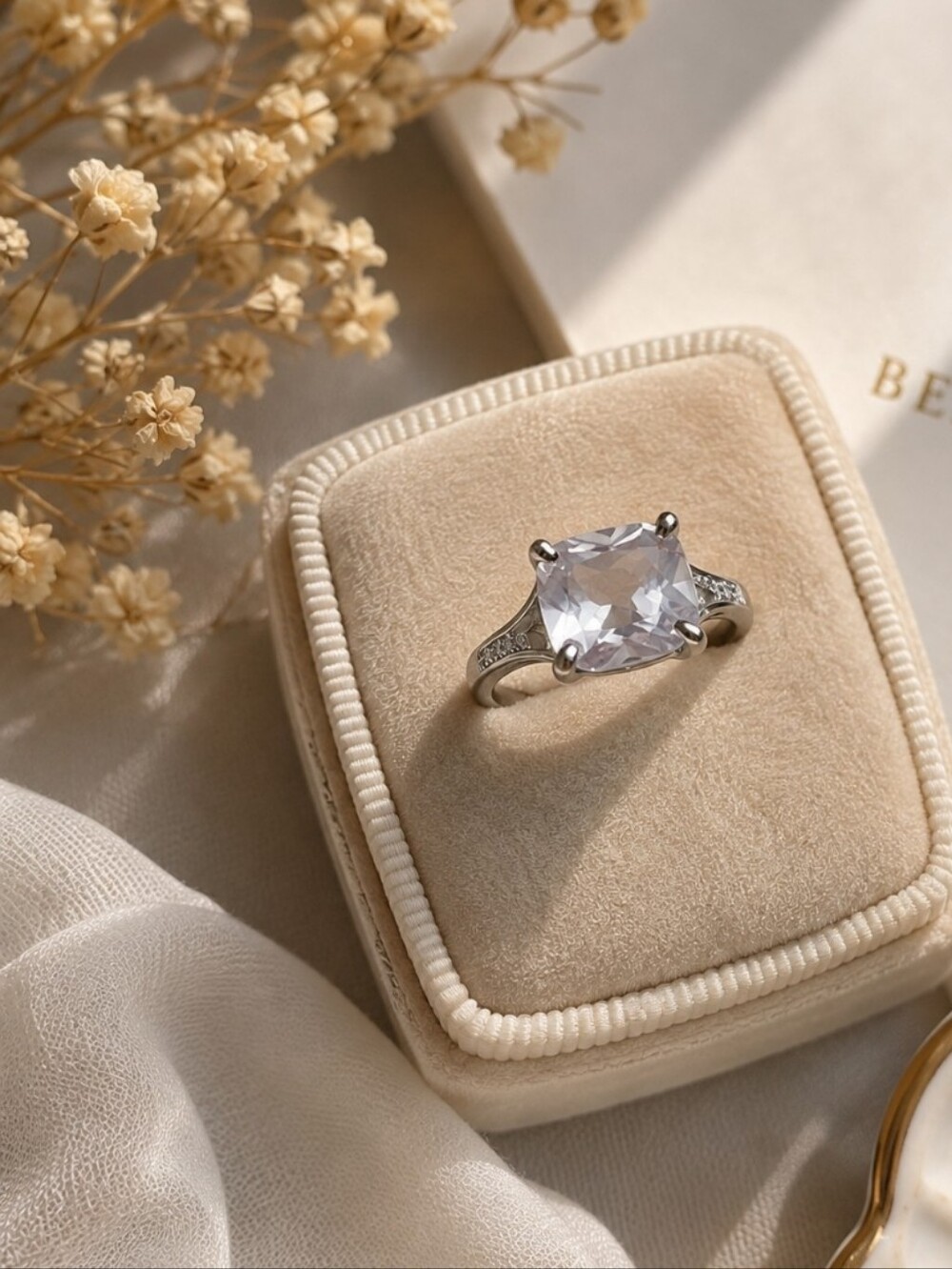 Lavender Cushion-Cut Gemstone Ring in Silver